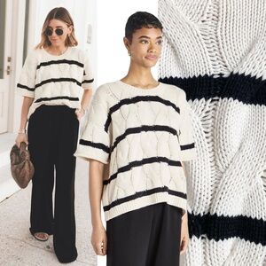 Splendid Cellajaneblog Black White Stripe Cable Knit Sweater Slouchy Oversized